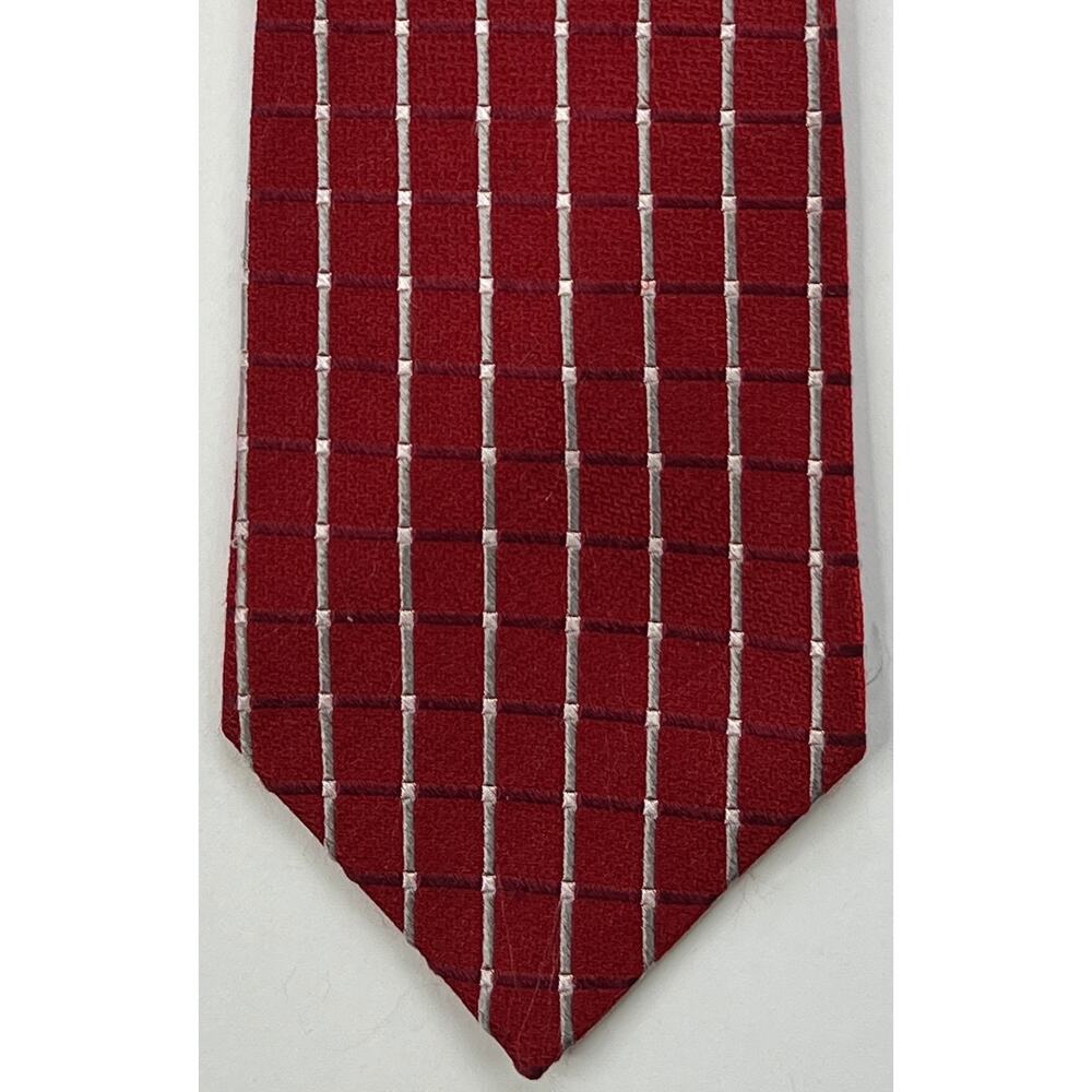 Jos A Bank Red Silver Grid Check Silk Tie Classic Business Necktie Mens